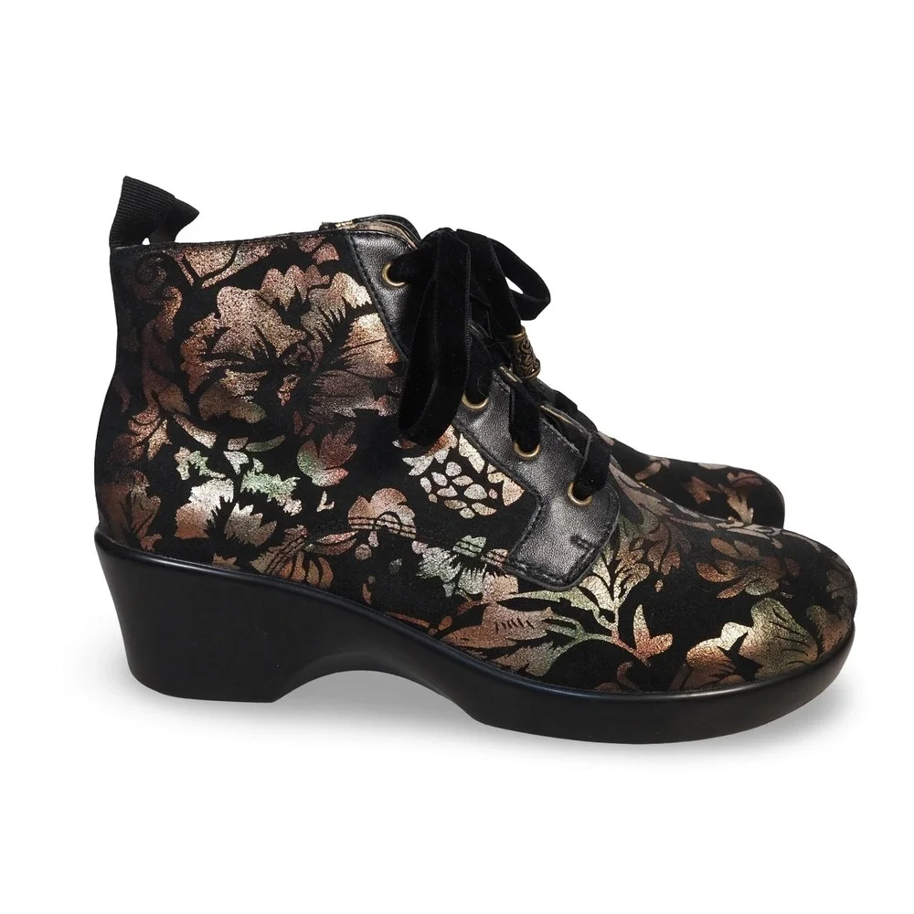 Alegria Eliza Regal Copper Floral Metallic Booties Womens 8-8.5 38 Ankle Boots